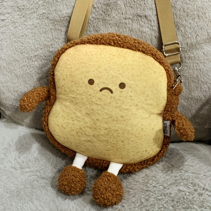 Cute Toast Bread Crossbody Bag, Plush Shoulder Bag With An Expression, Perfect Sling Bag For Daily Use - Deanwangkt
