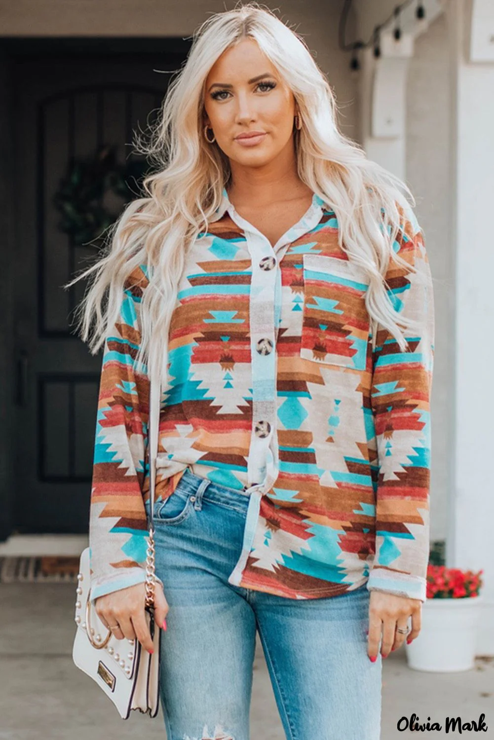 Deanwangkt - Multicolor Aztec Print Long Sleeve Shirt With Button Chest Pocket - Deanwangkt