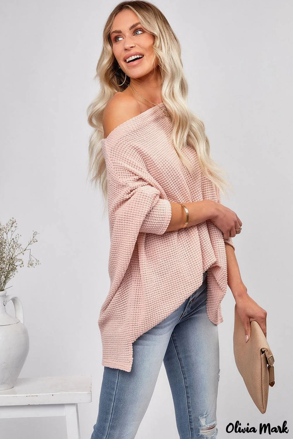 Deanwangkt - Pink Waffle Mesh Eyelet Long Sleeve Blouse - Deanwangkt