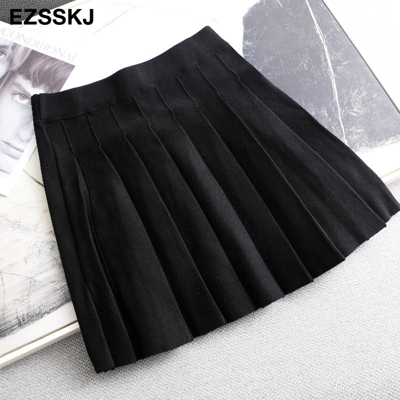 Christmas Gift Deanwangkt Autumn winter a-line thick short SWEATER Skirt Women  good quality cute pleated mini skirt female elegant  knit skirt - Deanwangkt