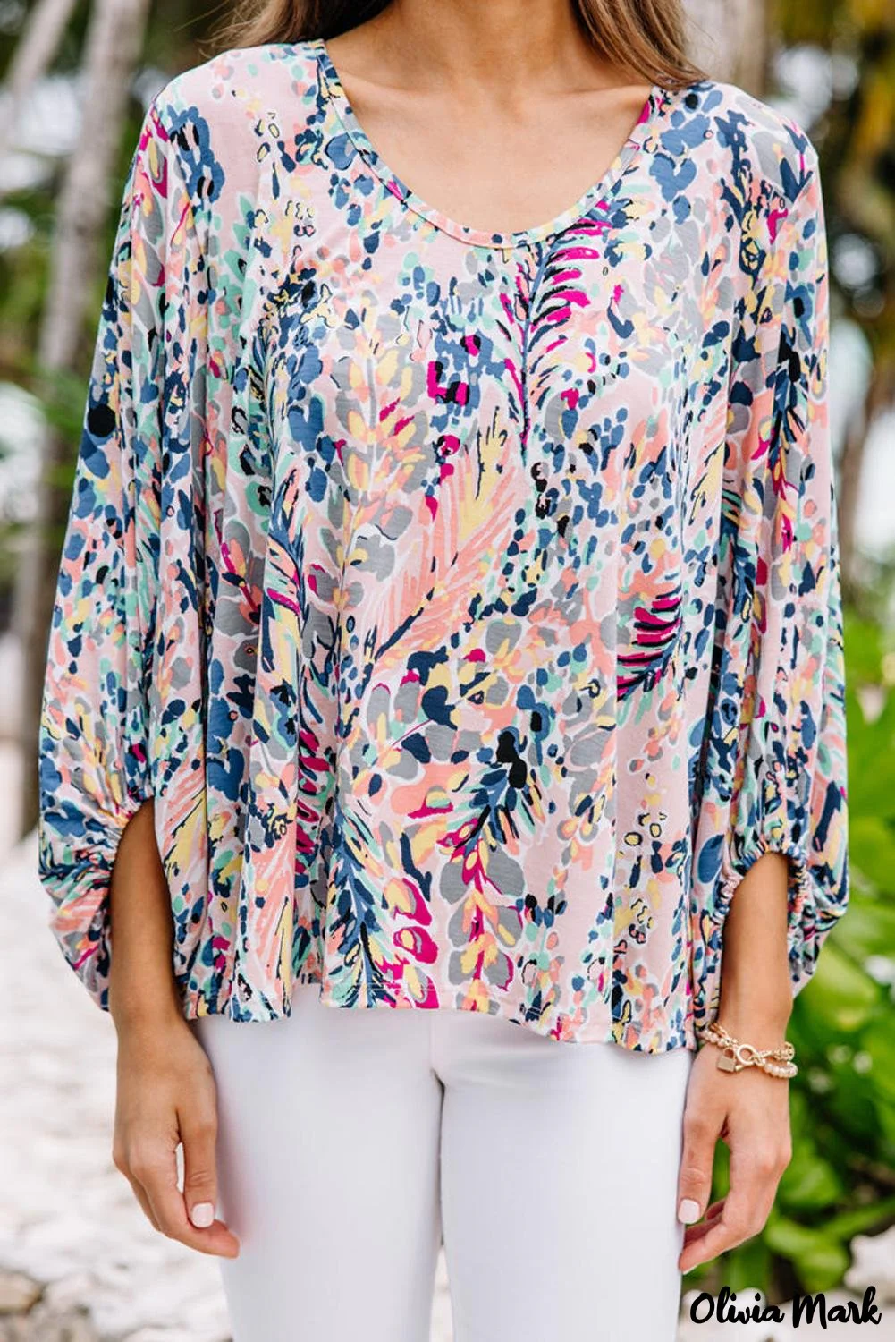 Deanwangkt - Green Floral Print Puff Sleeve Loose Blouse - Deanwangkt