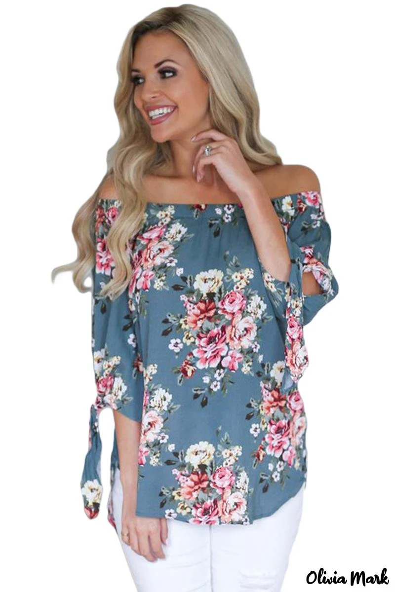 Deanwangkt - Sage blue floral off the shoulder top - Deanwangkt
