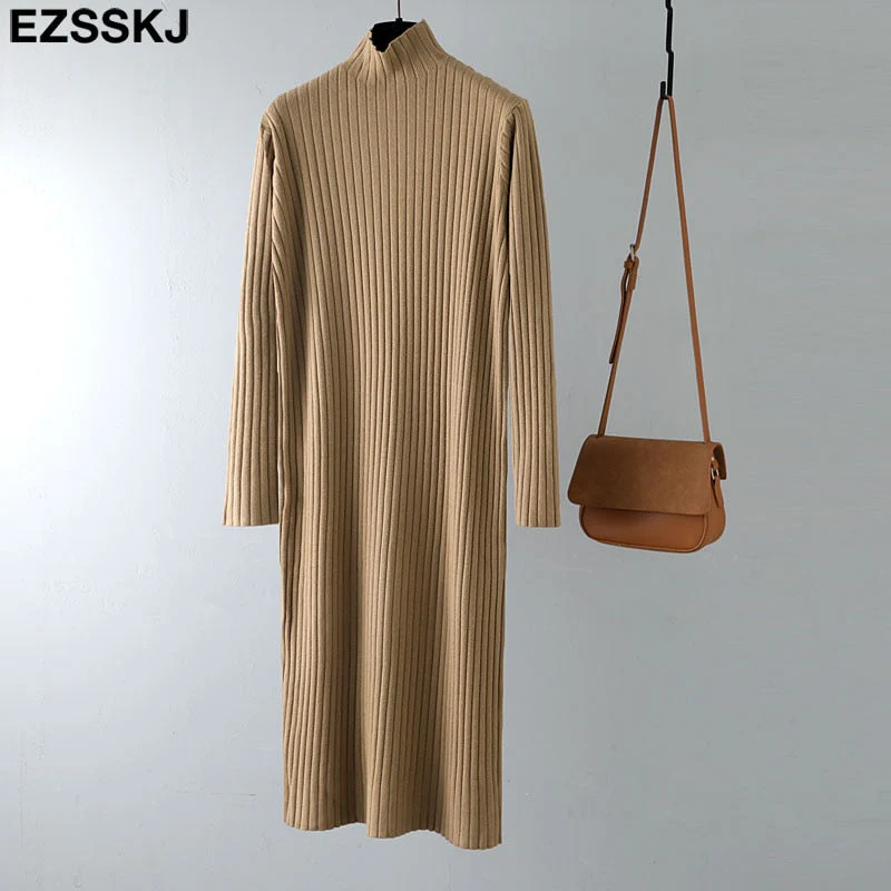 Christmas Gift Deanwangkt autumn winter thick straight maxi sweater dress women high neck long sweater dress elegant female loose  sexy knit dress - Deanwangkt