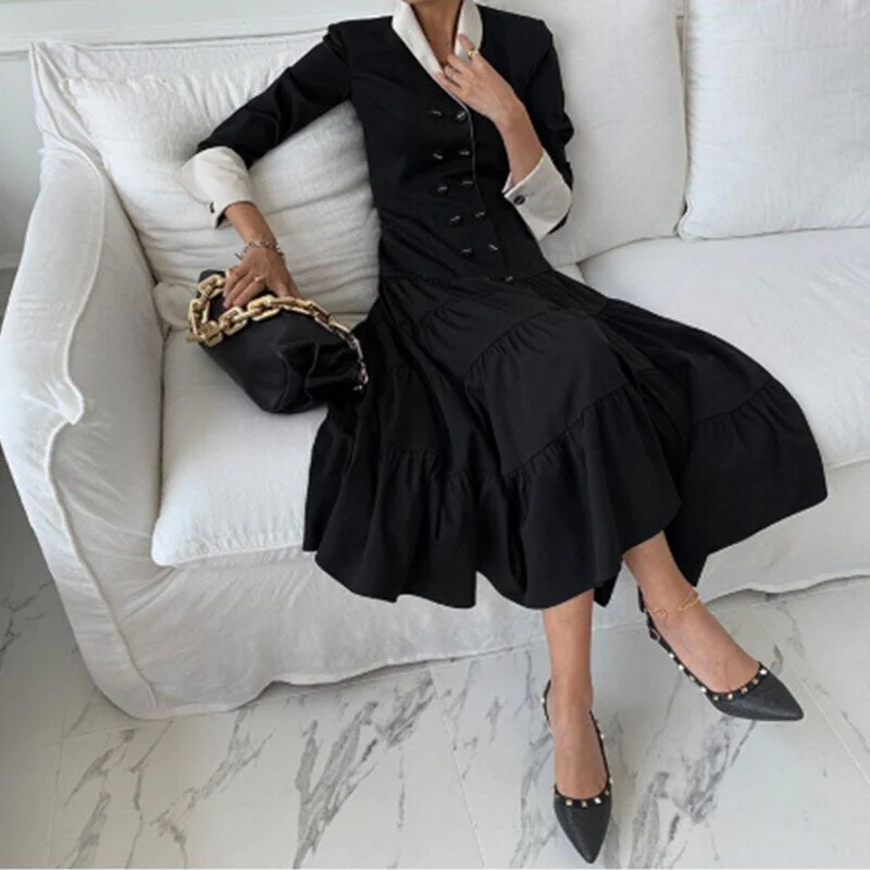 Christmas Gift Deanwangkt elegant chic simple solid patchwork suit dress elegant fashion OL women's dress spring outgoing dress elegant streetwear - Deanwangkt