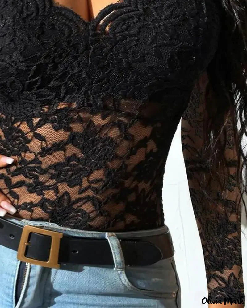 Deanwangkt - Embroidered Lace Long Sleeve Top - Deanwangkt