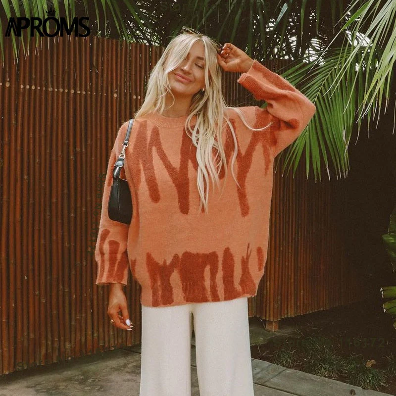 Christmas Gift Aproms Elegant Green Tie Dye Print Oversized Sweater Women Deanwangkt Winter Soft Knitted Long Pullovers Streetwear Fashion Outerwear - Deanwangkt