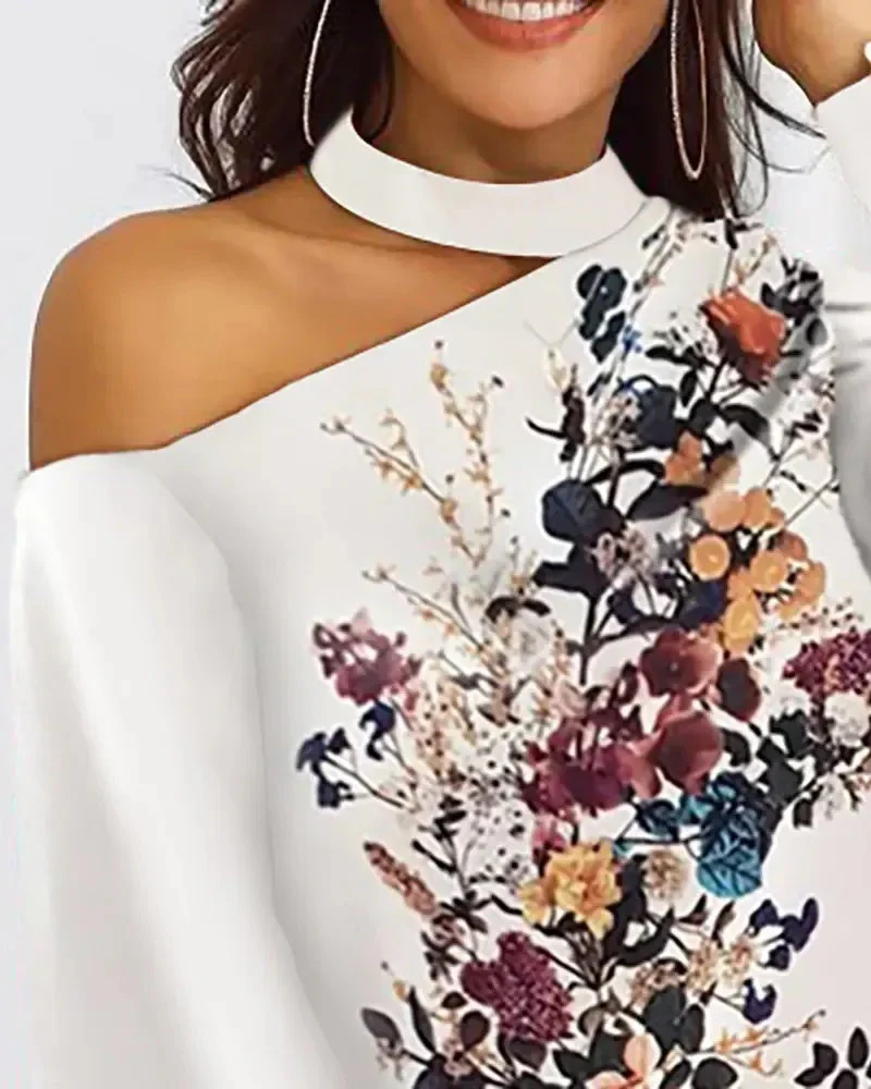 Deanwangkt - One Shoulder Floral Print Lantern Sleeve Top - Deanwangkt