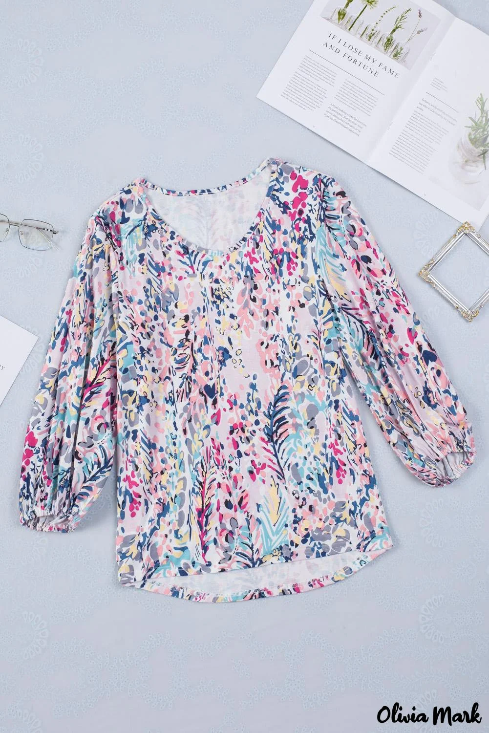 Deanwangkt - Green Floral Print Puff Sleeve Loose Blouse - Deanwangkt