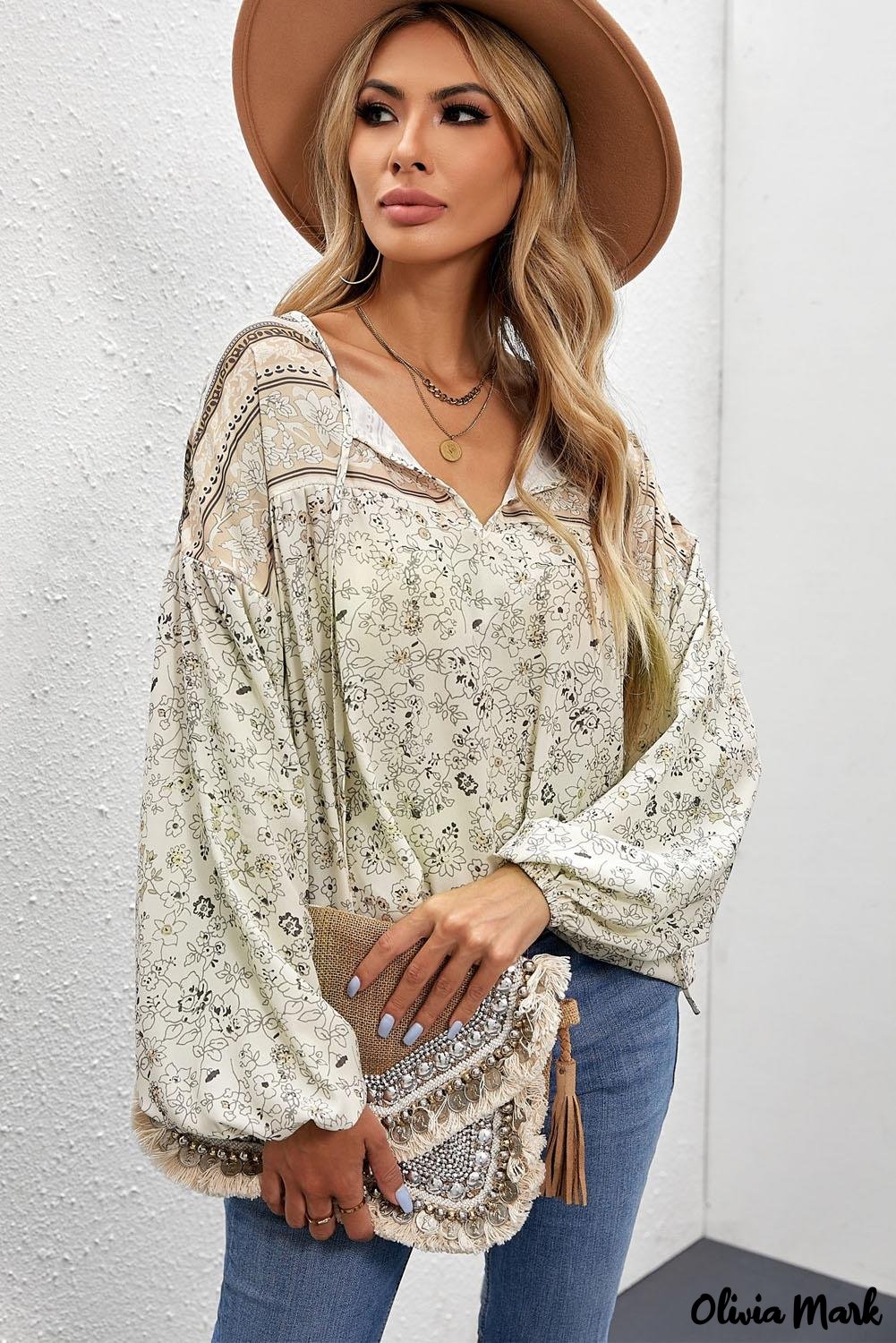 Deanwangkt - Loose puff sleeve shirt with drawstring and floral print - Deanwangkt