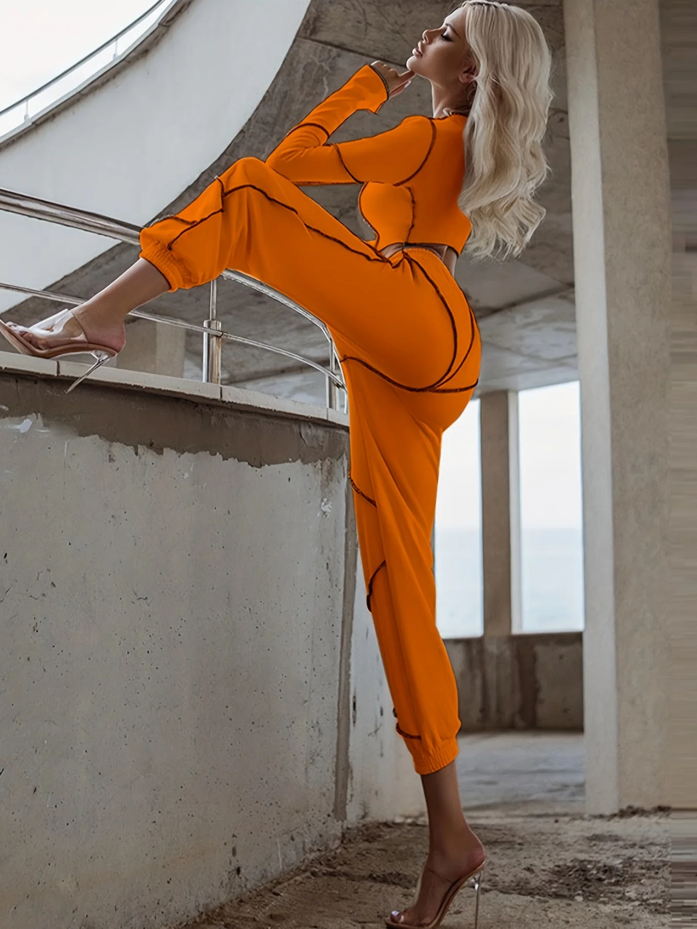 deanwangkt-1  Y2K Top Stitching Two-piece Set, Zip Up Crop Top & Elastic Jogger Pants Outfits, Women's Clothing - Deanwangkt