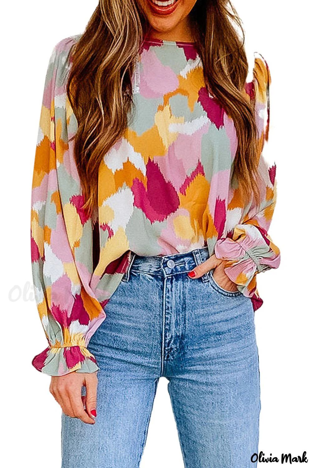 Deanwangkt - Multicolor Abstract Print Long Sleeve Blouse - Deanwangkt