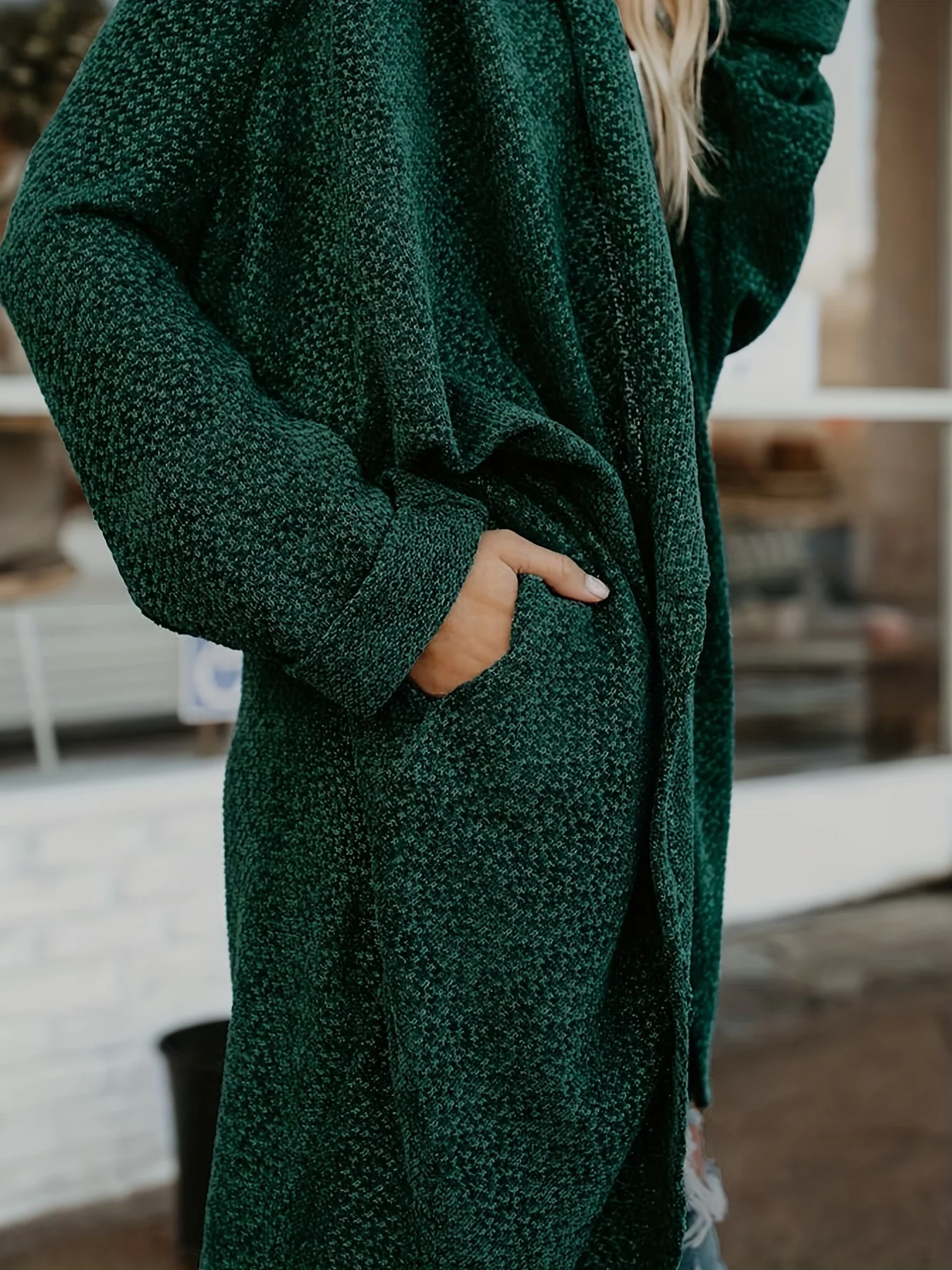 deanwangkt-1  Solid Open Front Knit Cardigan, Casual Batwing Sleeve Mid Length Sweater, Women's Clothing - Deanwangkt