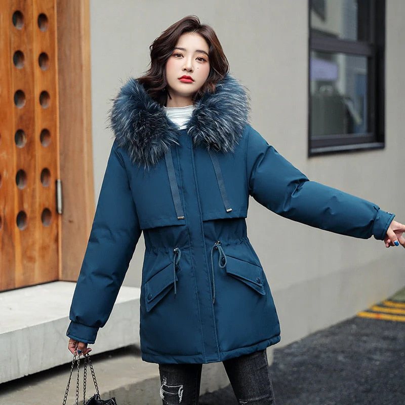 Christmas Gift Deanwangkt New Winter Jacket Artificial Fur Collar Women Jacket Parkas Plus Velvet Thick Overcoat Female Long Coats Outwear Plus Size - Deanwangkt