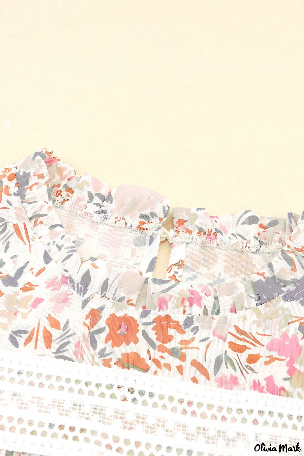 Deanwangkt - Floral Tie Neck Long Sleeve Crinkle Blouse - Deanwangkt