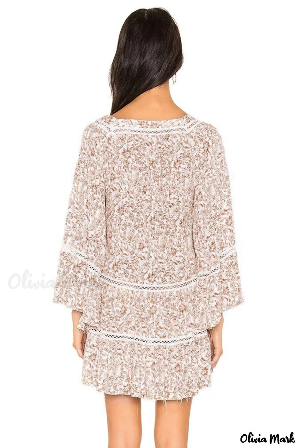 Deanwangkt - Loose beige tunic with flowers and hollowed out lace - Deanwangkt