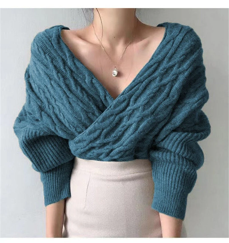Christmas Gift  New Deanwangkt Winter Spring Women Sweaters Knitted V-Neck Cross Wild Korean Sexy Elegant Pullovers Ladies Jumpers SW1235JX - Deanwangkt