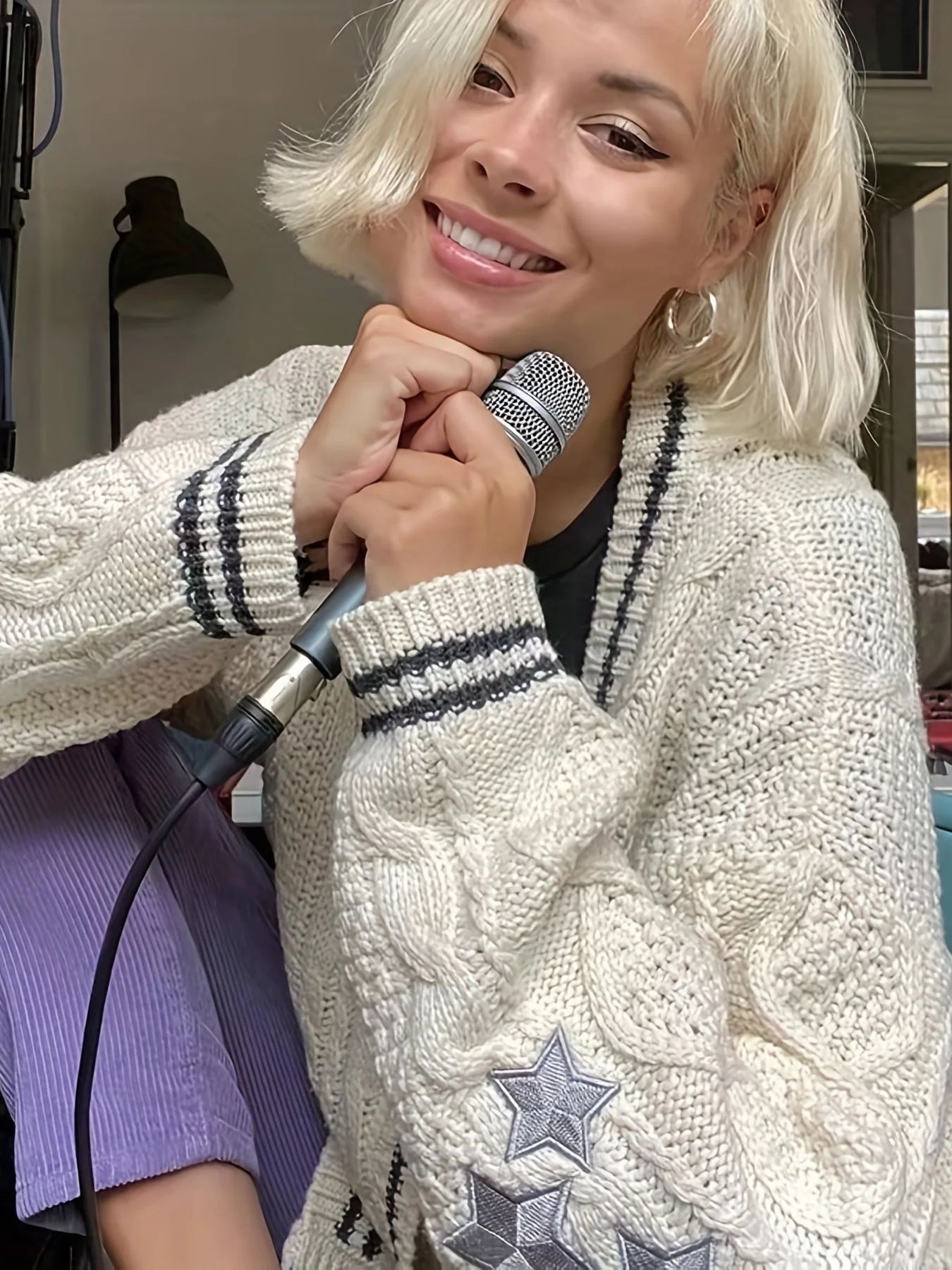 deanwangkt-1  Star Pattern Contrast Trim Cardigan, Casual Long Sleeve Cardigan For Fall & Winter, Women's Clothing - Deanwangkt