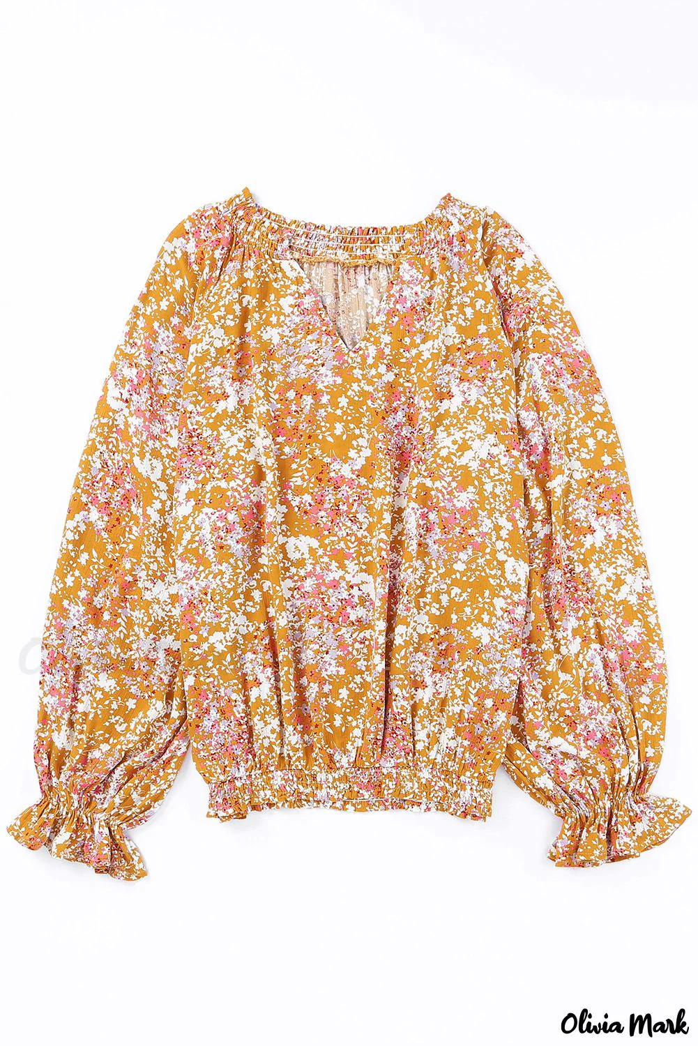 Deanwangkt - Yellow Floral Split V-Neck Blouse - Deanwangkt