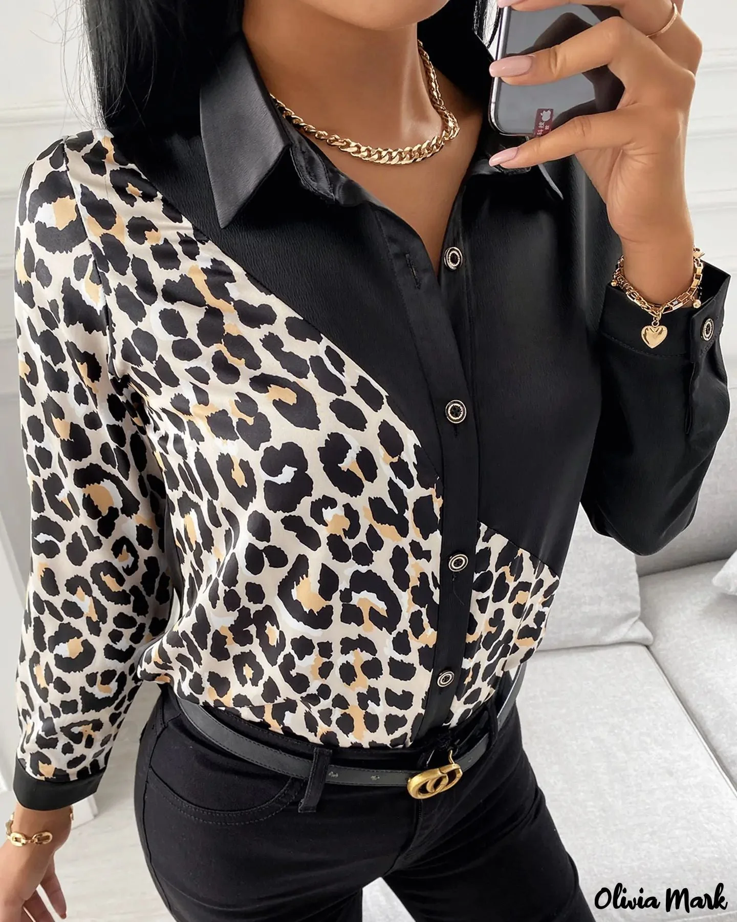 Deanwangkt - Leopard Print Long Sleeve Button Down Casual Shirt - Deanwangkt