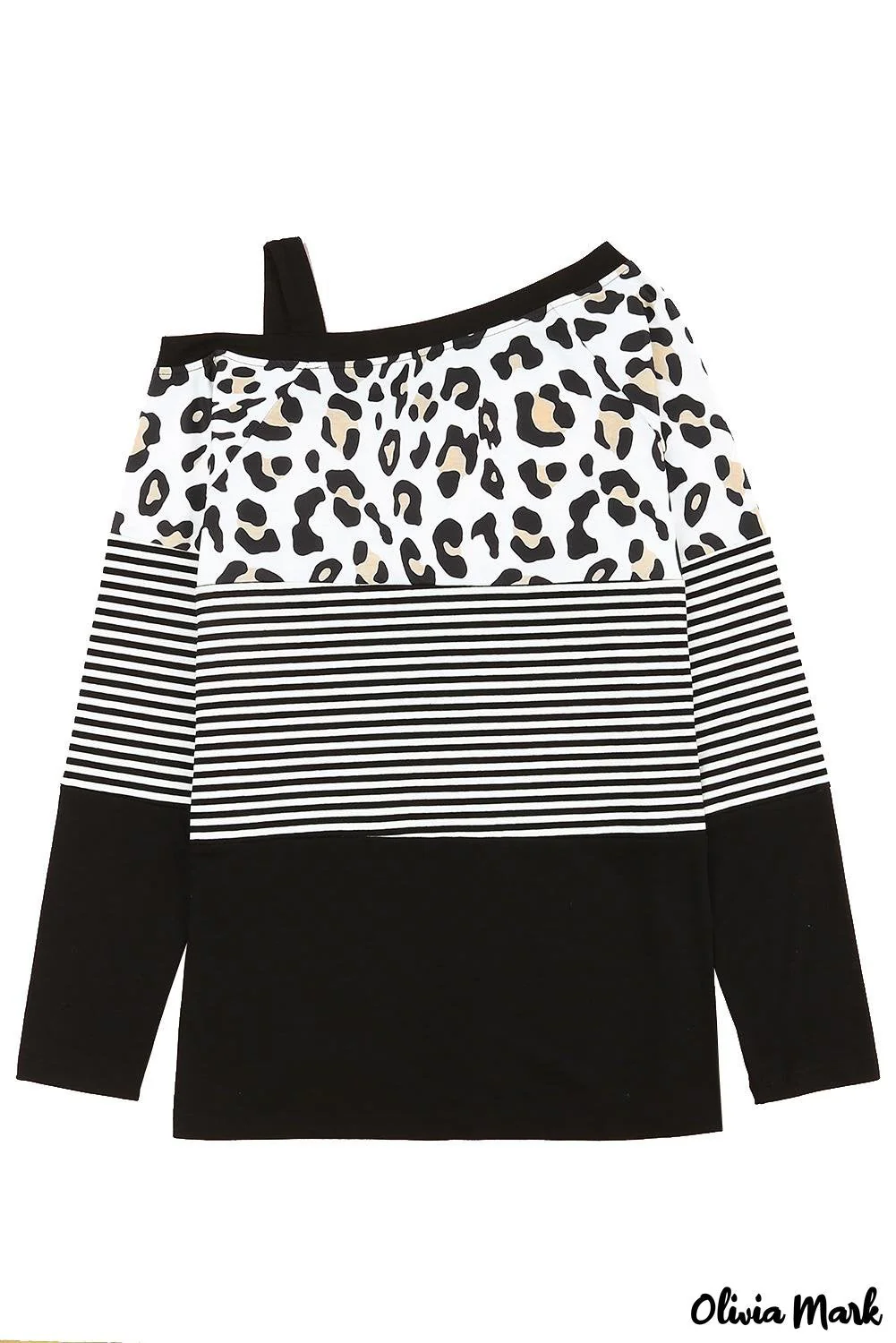 Deanwangkt - Black Leopard Stripe Stand Collar Long Sleeve Blouse - Deanwangkt