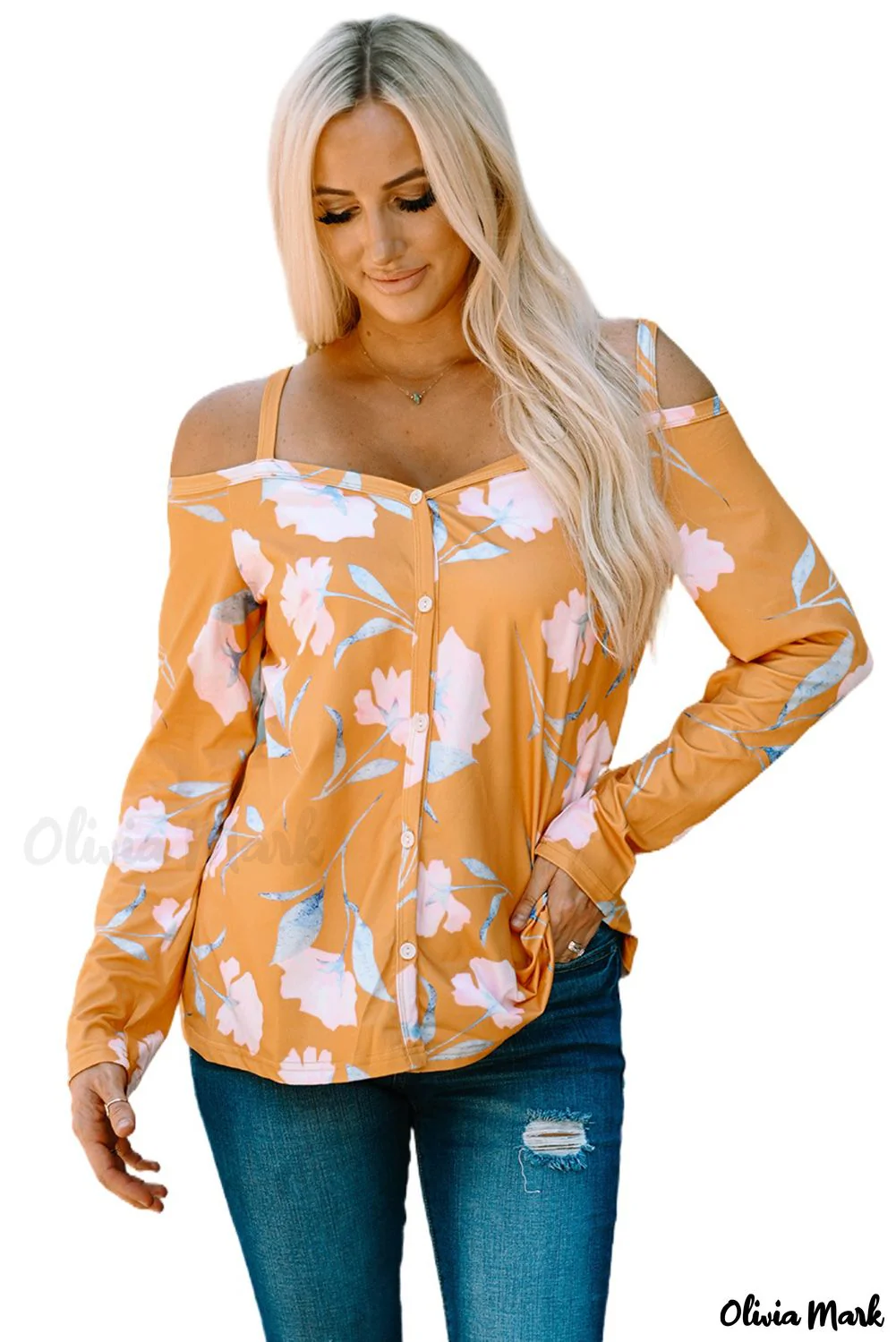 Deanwangkt - Yellow Floral Off Shoulder Long Sleeve Top - Deanwangkt