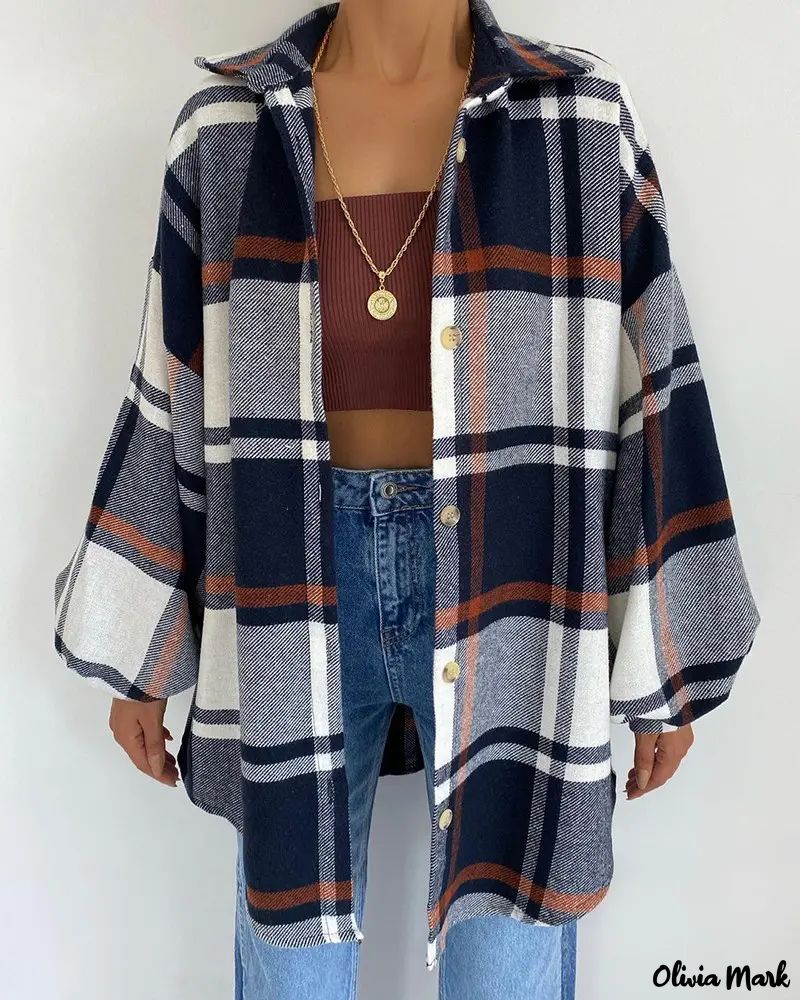 Deanwangkt - Checked Jacket with Lantern Sleeves and Buttons - Deanwangkt