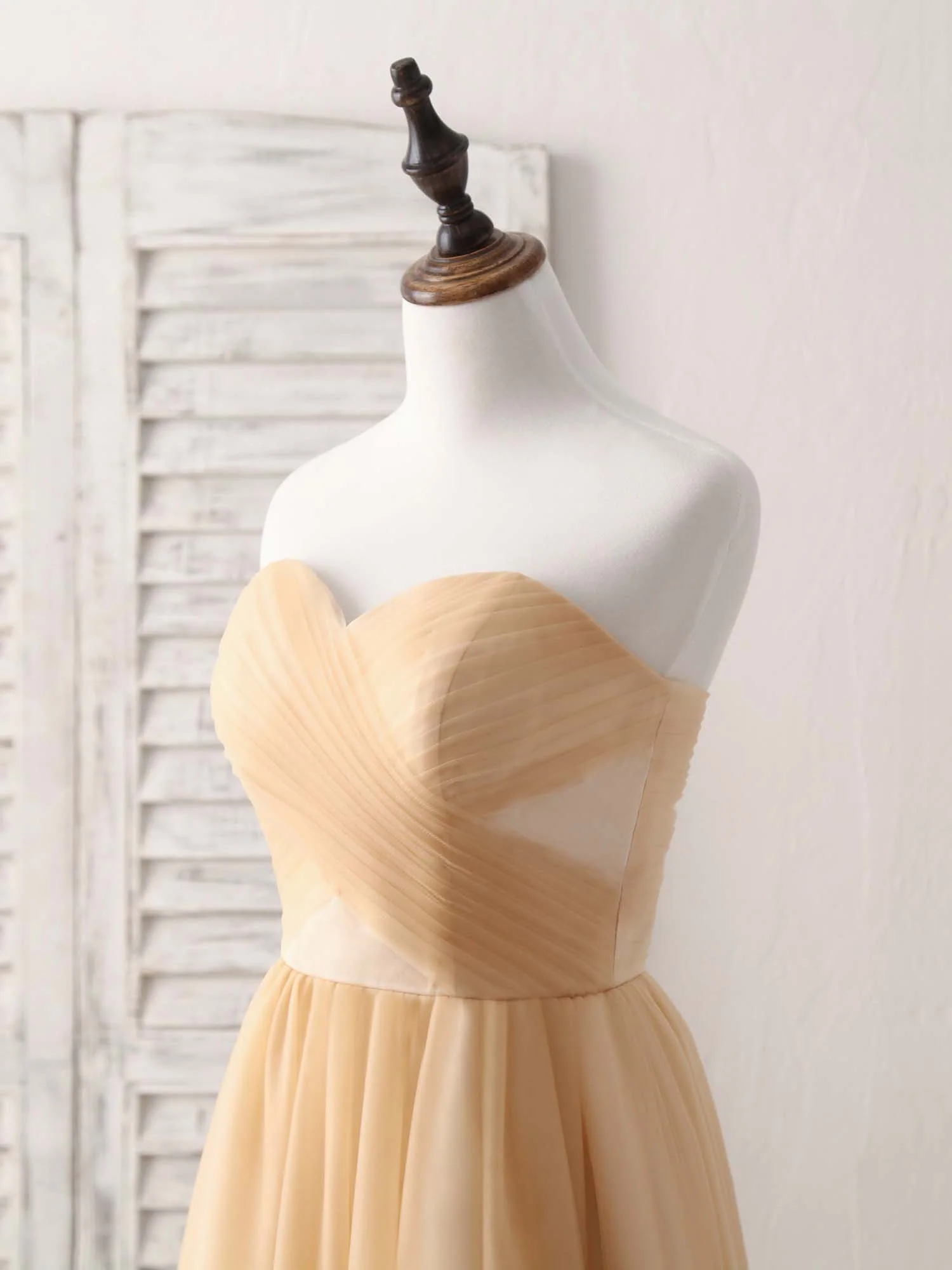 Simple Tulle Champagne Short Prom Dress Tulle Bridesmaid Dress - Deanwangkt