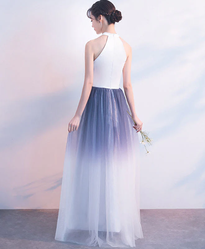 White Tulle Lace Long Prom Dress, White Evening Dress - Deanwangkt