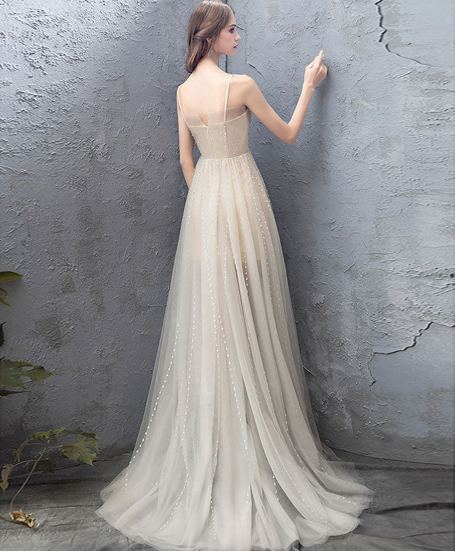 Champagne Tulle High Low Prom Dress, Champagne Evening Dress - Deanwangkt