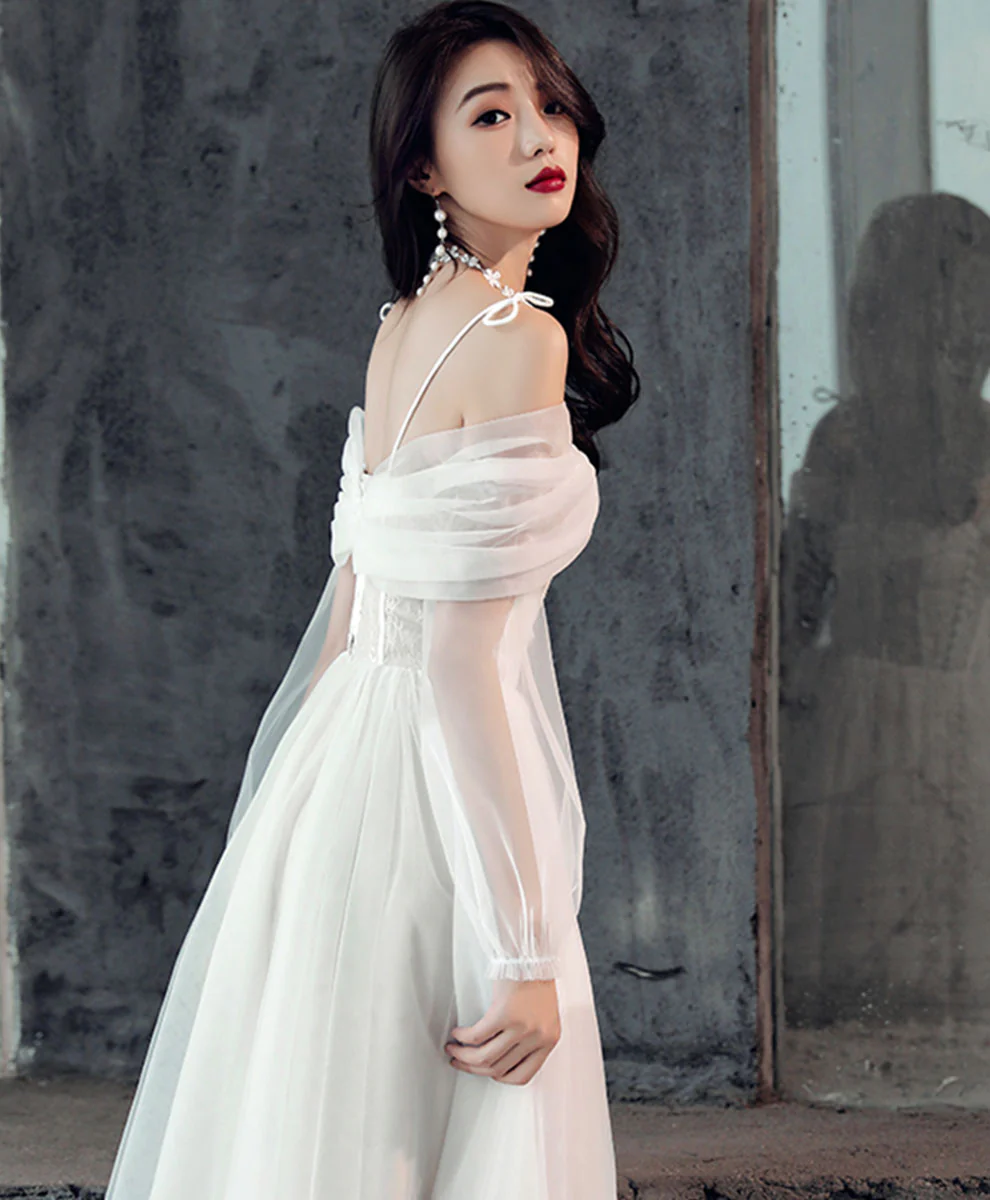 White Sweetheart Off Shoulder Tulle White Homecoming Dress - Deanwangkt