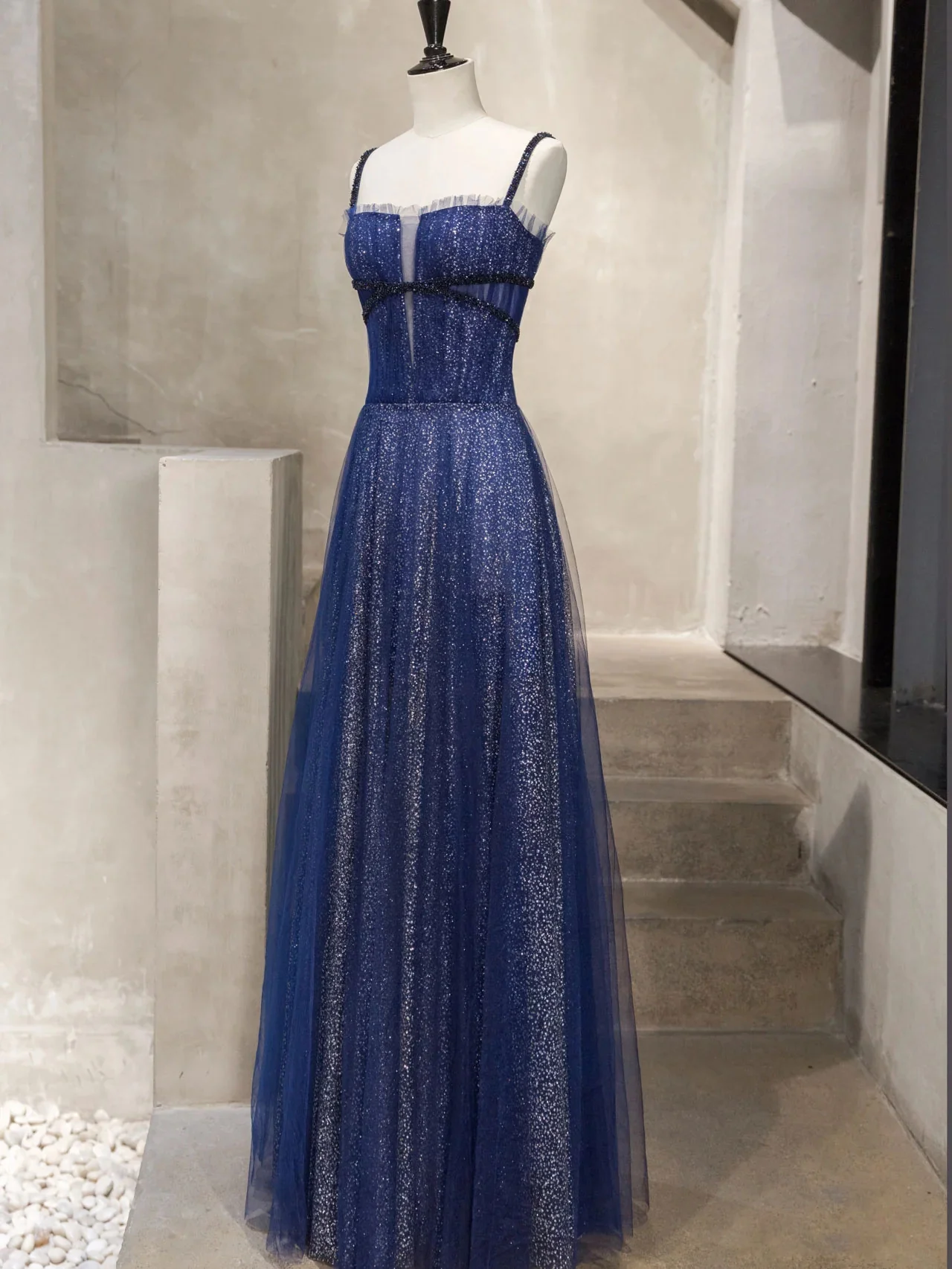 Unique Tulle Sequin Long Prom Dress, Tulle Sequin Graduation Dresses - Deanwangkt