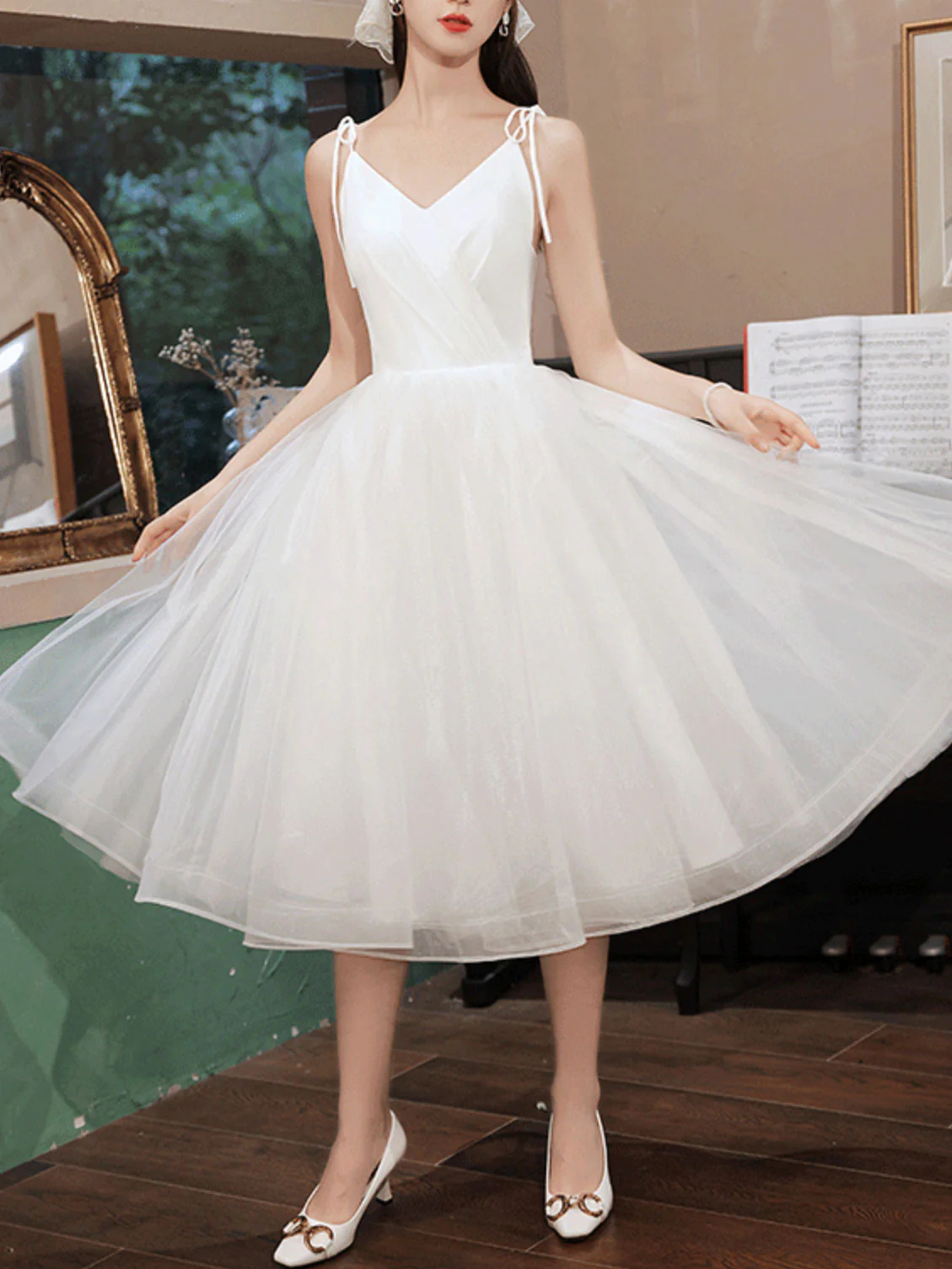 Simple White V Neck Short Prom Dress, White Homecoming Dress - Deanwangkt