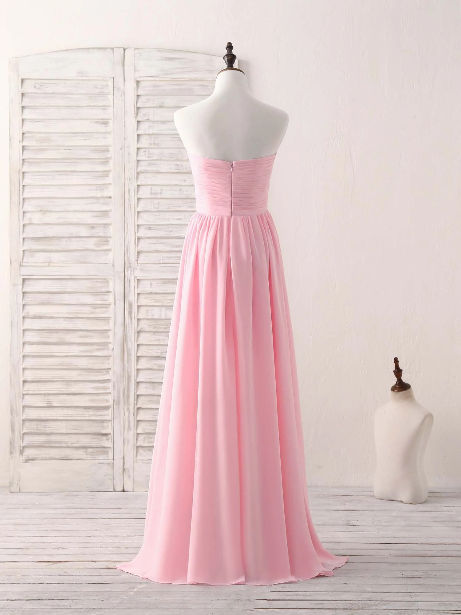 Pink Sweetheart Neck Chiffon High Low Prom Dress, Bridesmaid Dress - Deanwangkt