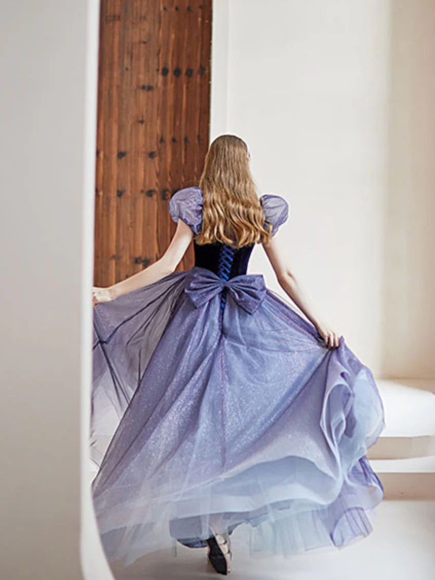 Purple A line Tulle Long Prom Dress, Purple Evening Dress - Deanwangkt