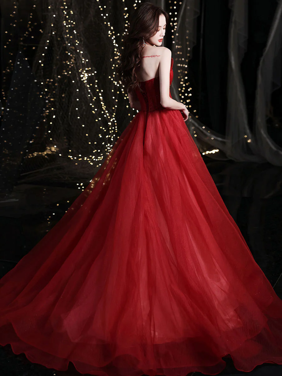 Burgundy Long Prom Dresses, Burgundy Formal Graduation Dresses - Deanwangkt