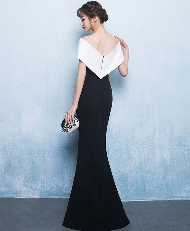 Mermaid White And Black Long Prom Dress, Formal Dress - Deanwangkt