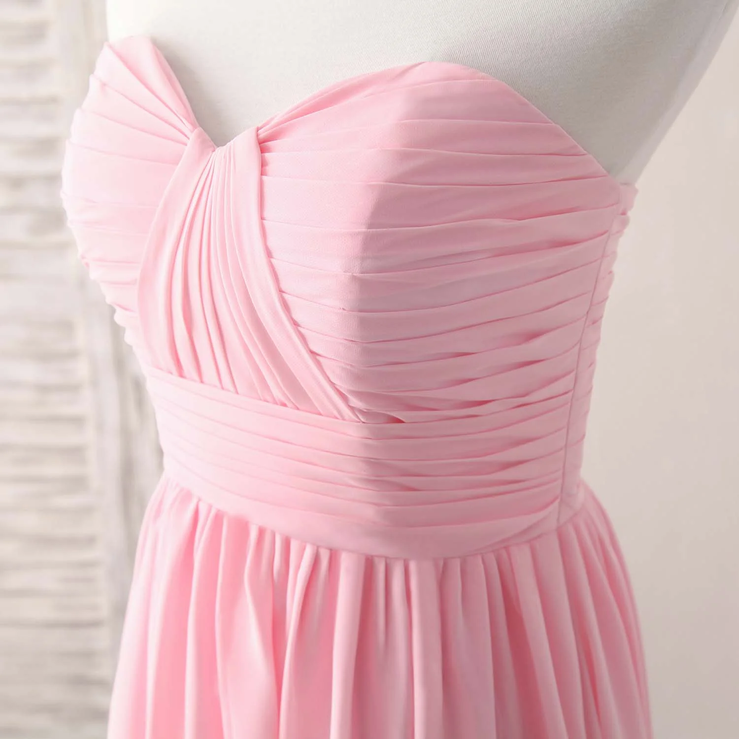 Pink Sweetheart Neck Chiffon High Low Prom Dress, Bridesmaid Dress - Deanwangkt