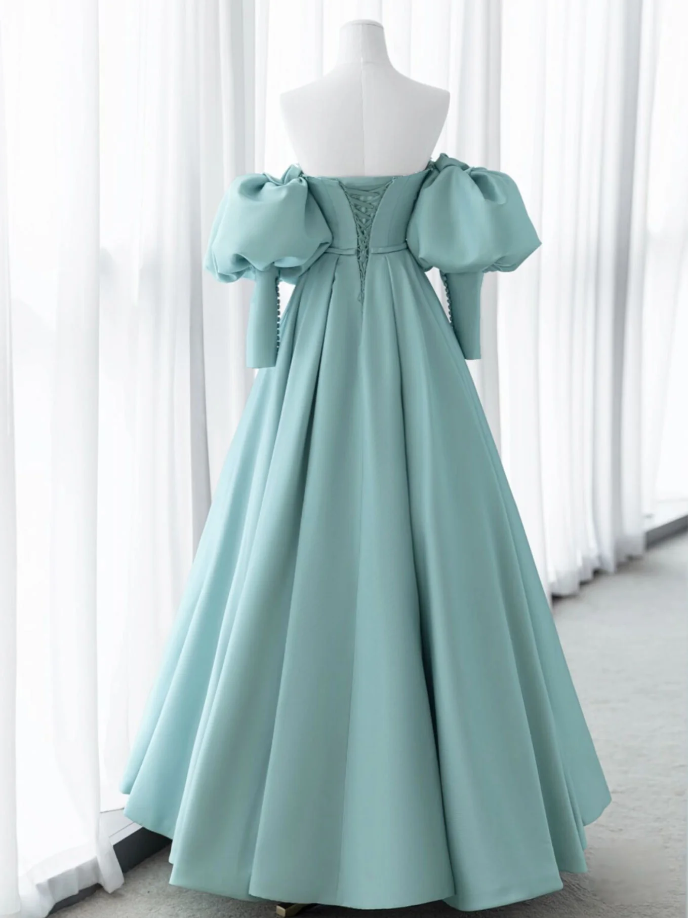 Green Sweetheart Neck Satin Long Prom Dress, Green Formal Evening Dresses - Deanwangkt