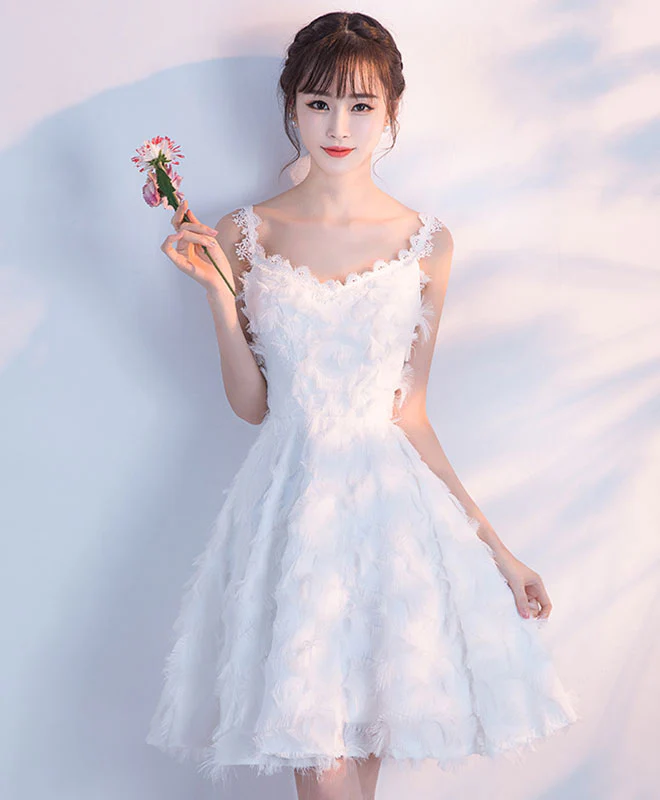 Unique White Short Prom Dress, White Homecoming Dress - Deanwangkt