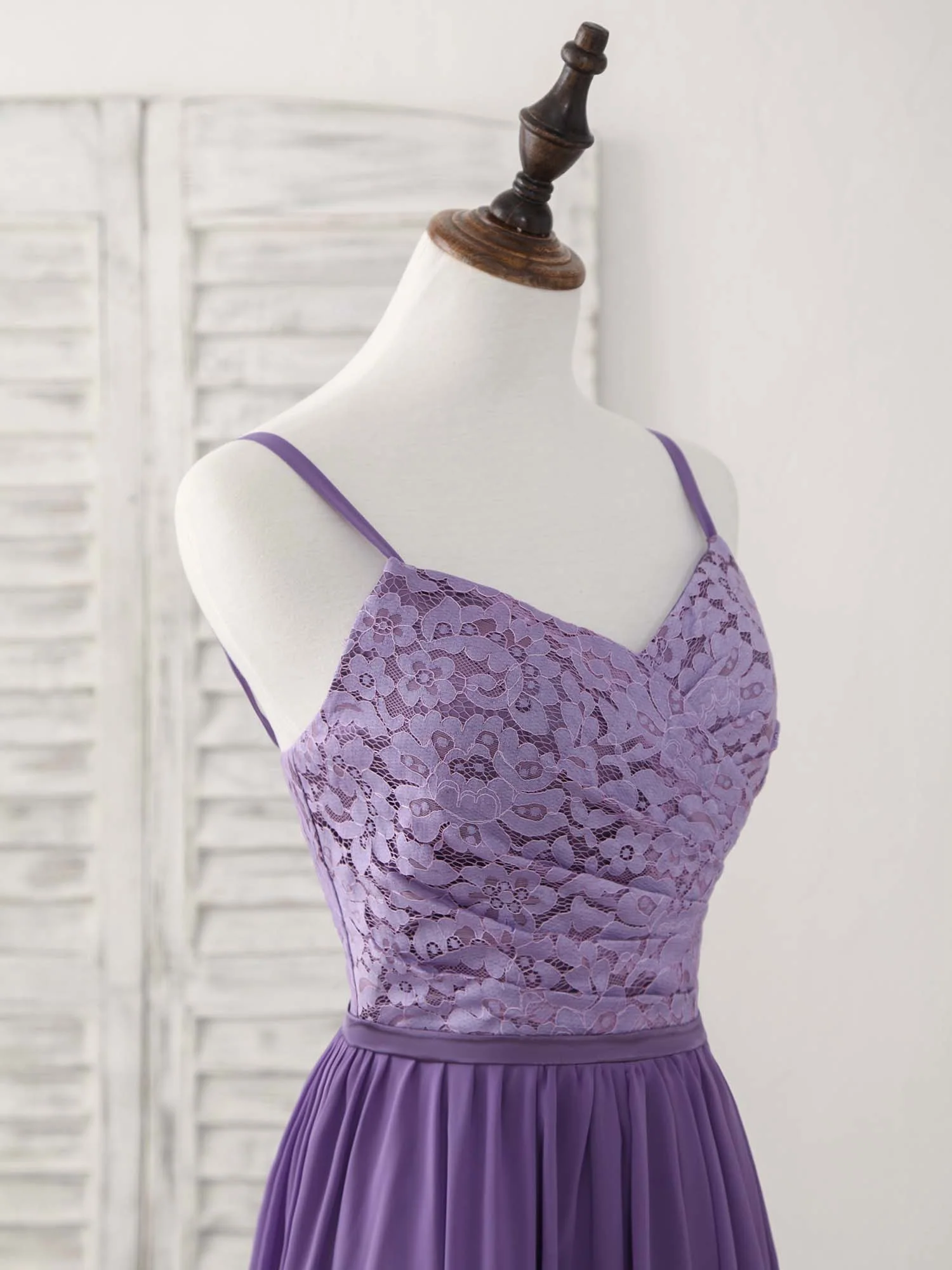 Purple Lace Chiffon Long Prom Dress Purple Bridesmaid Dress - Deanwangkt