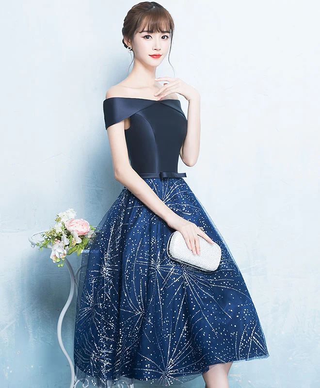 Blue A Line Off Shoulder Short Prom Dress, Homecoming Dress - Deanwangkt