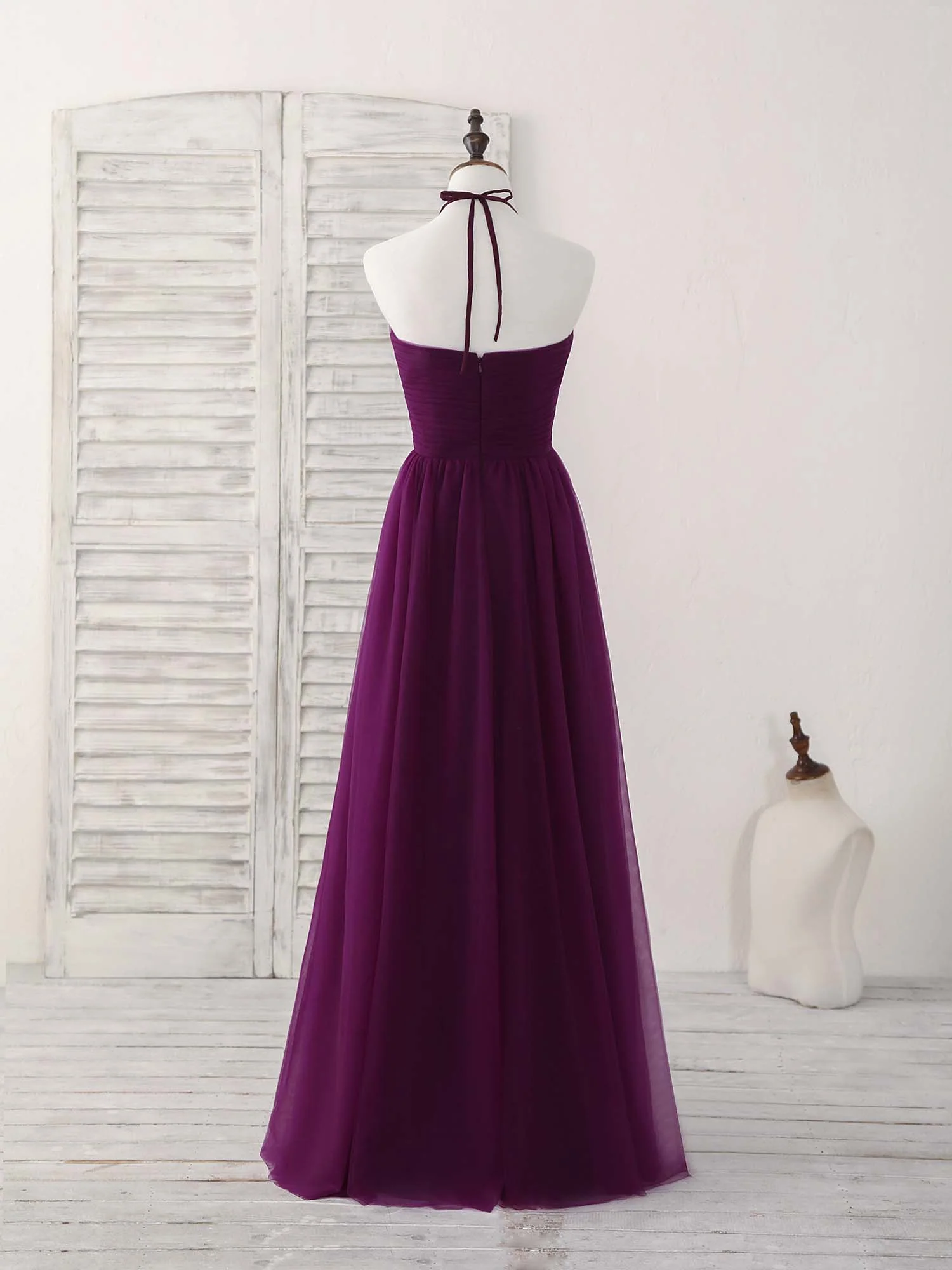 Simple Tulle A-Line Purple Long Prom Dress, Bridesmaid Dress - Deanwangkt