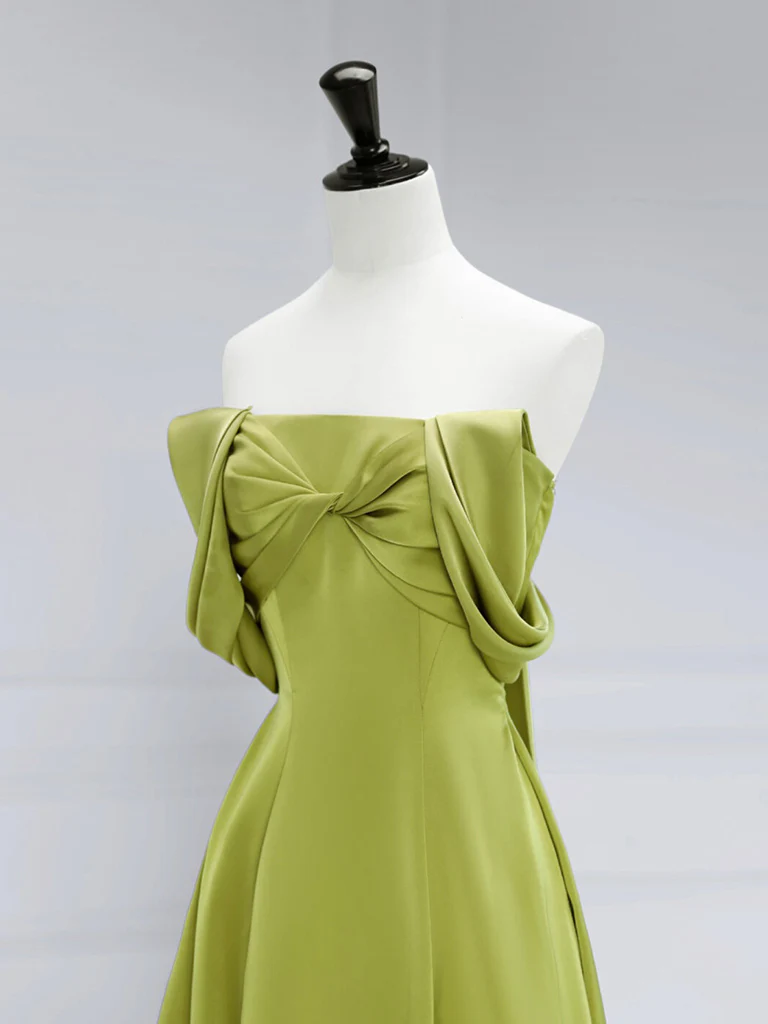 A-Line Satin Off Shoulder Green Long Prom Dress, Green Long Formal Dress - Deanwangkt