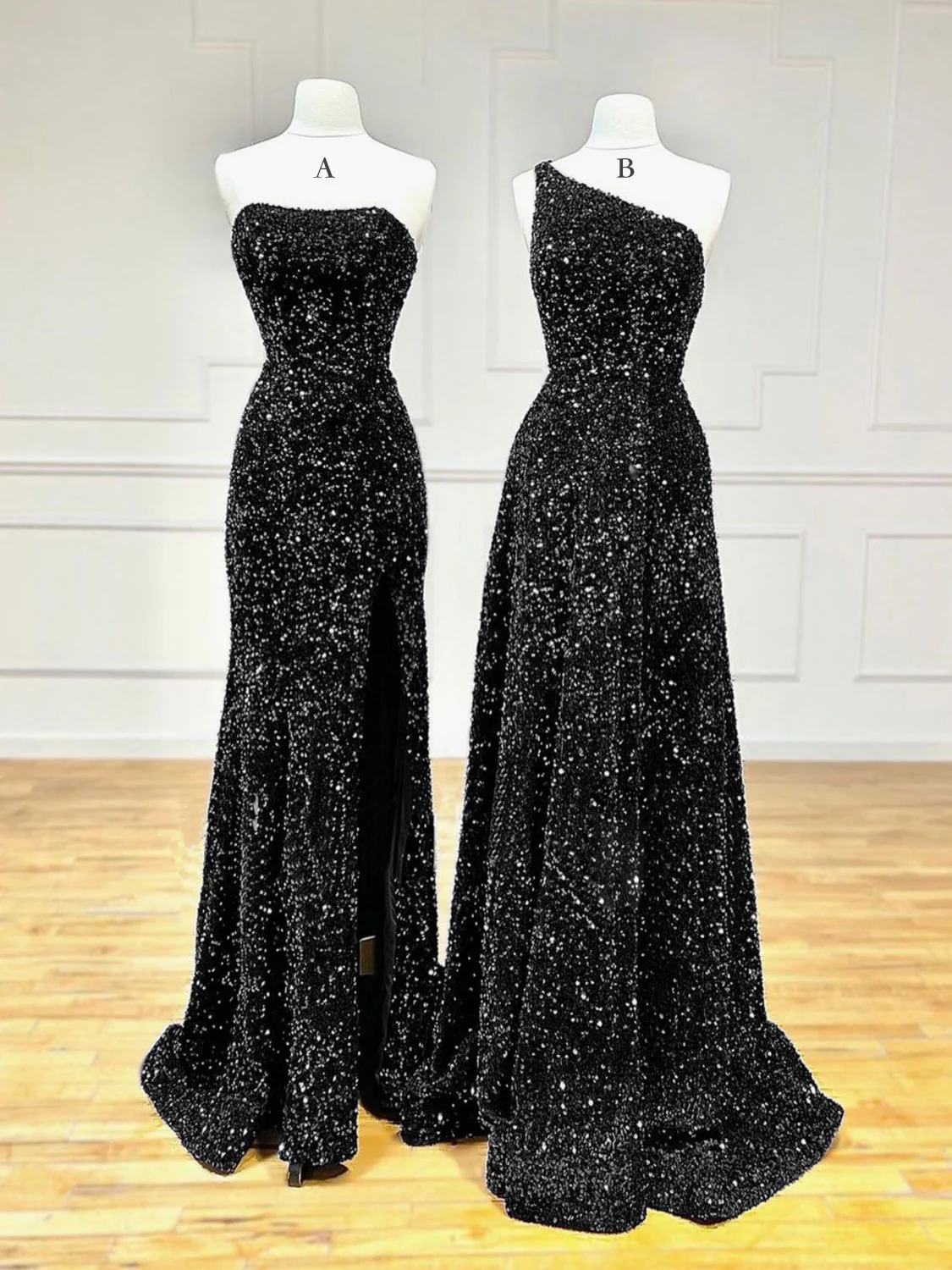 Unique Velvet Sequin Mermaid Burgundy Long Prom Dress, Burgundy Formal Evening Dress - Deanwangkt
