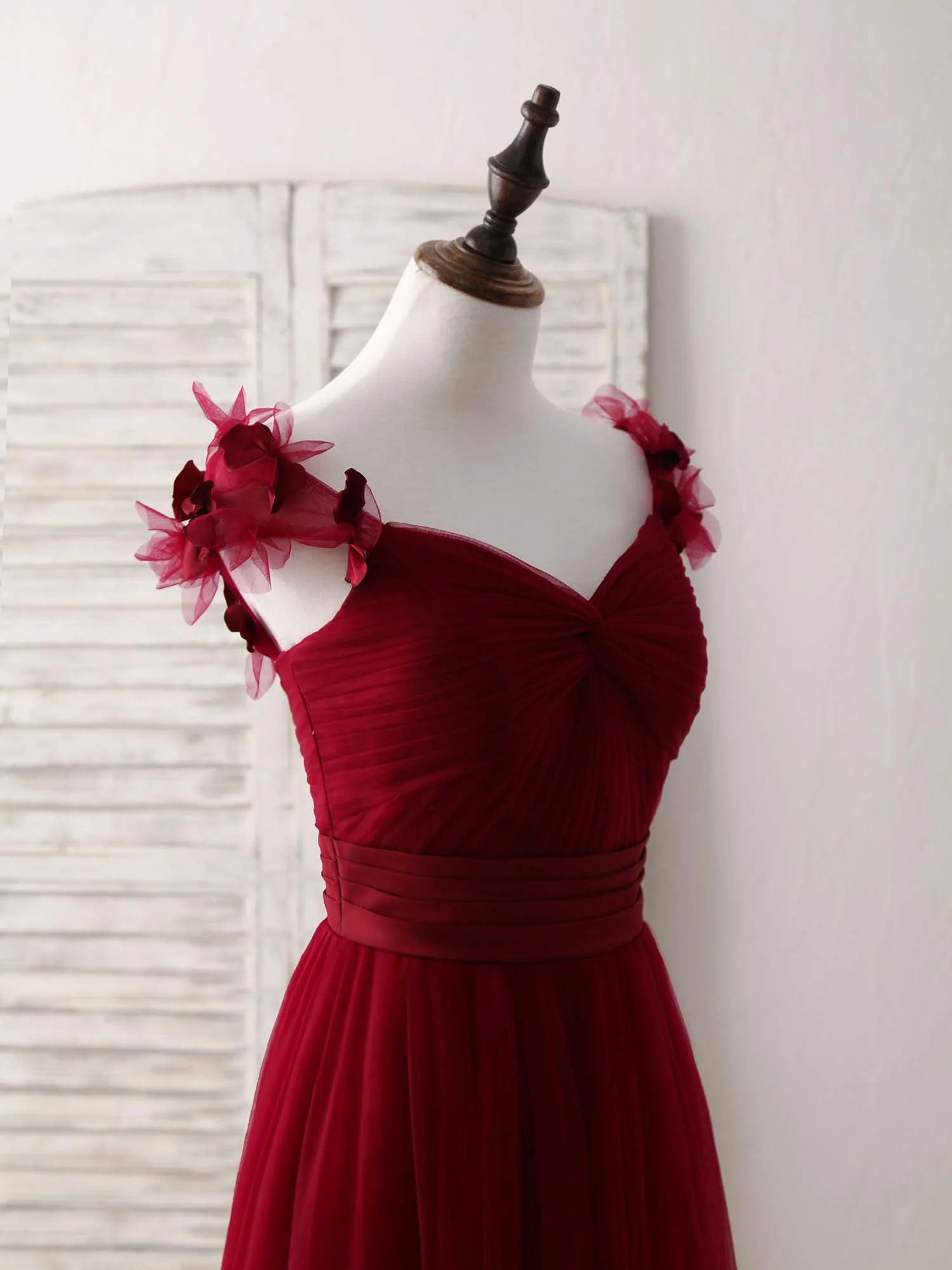 Simple Burgundy Tulle Long Prom Dress Burgundy Bridesmaid Dress - Deanwangkt