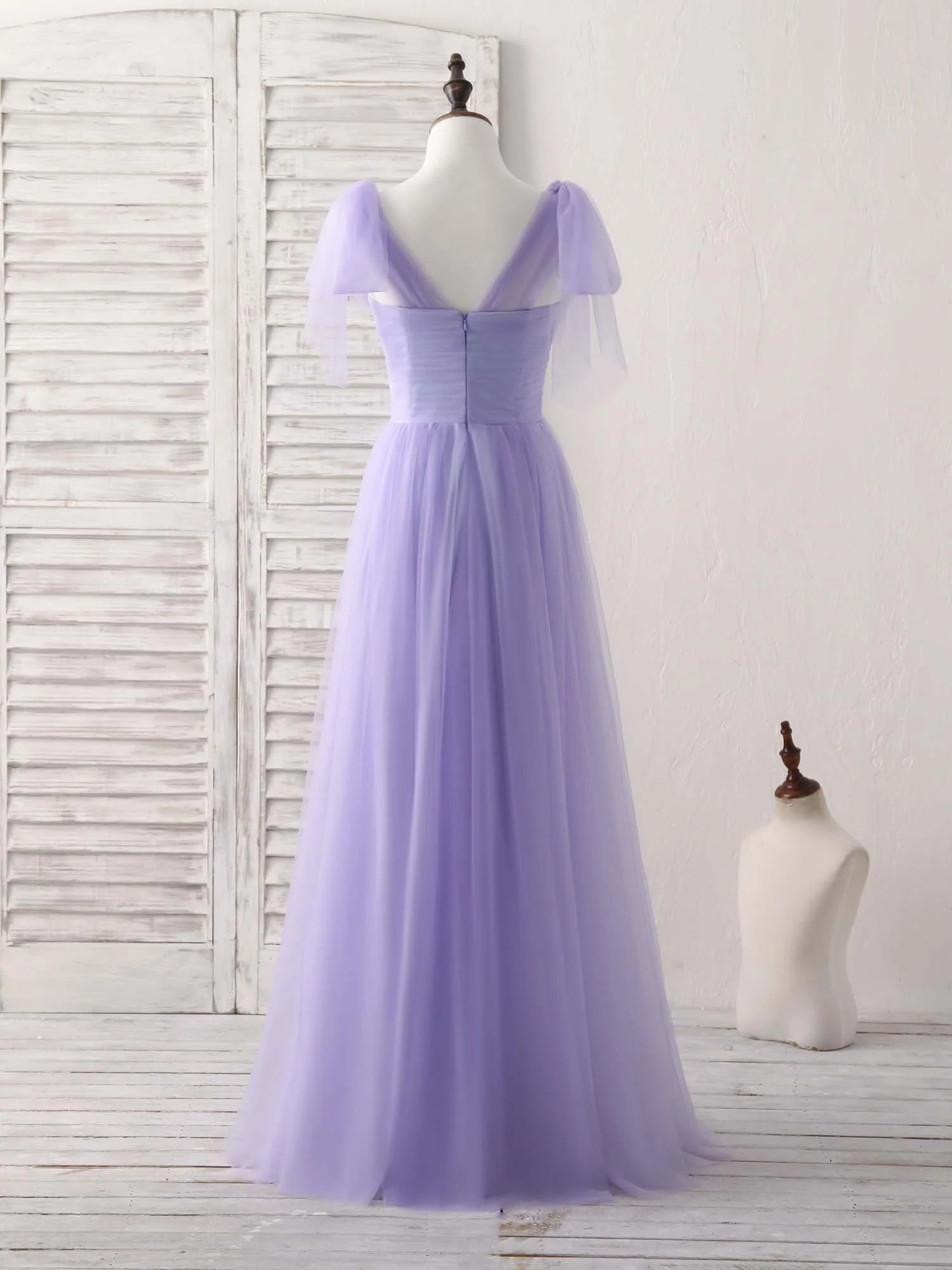 Purple Sweetheart Neck Tulle Long Prom Dress Purple Bridesmaid Dress - Deanwangkt