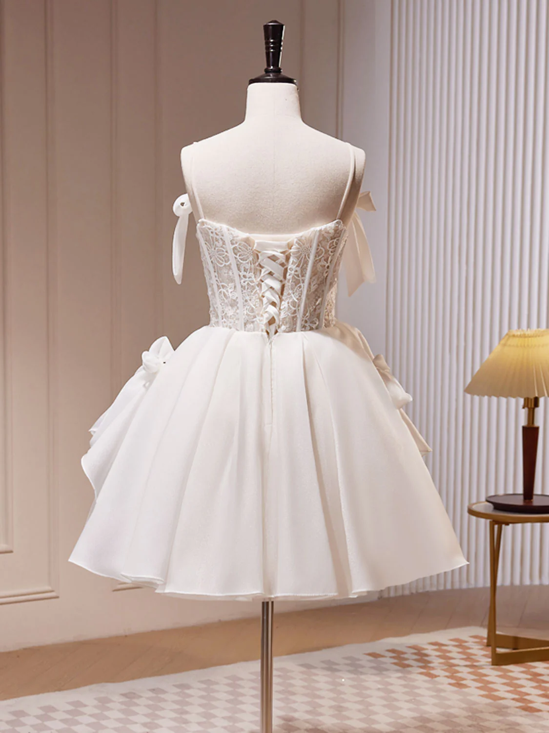 White Tulle Lace Short Prom Dress, White Short Formal Dress - Deanwangkt