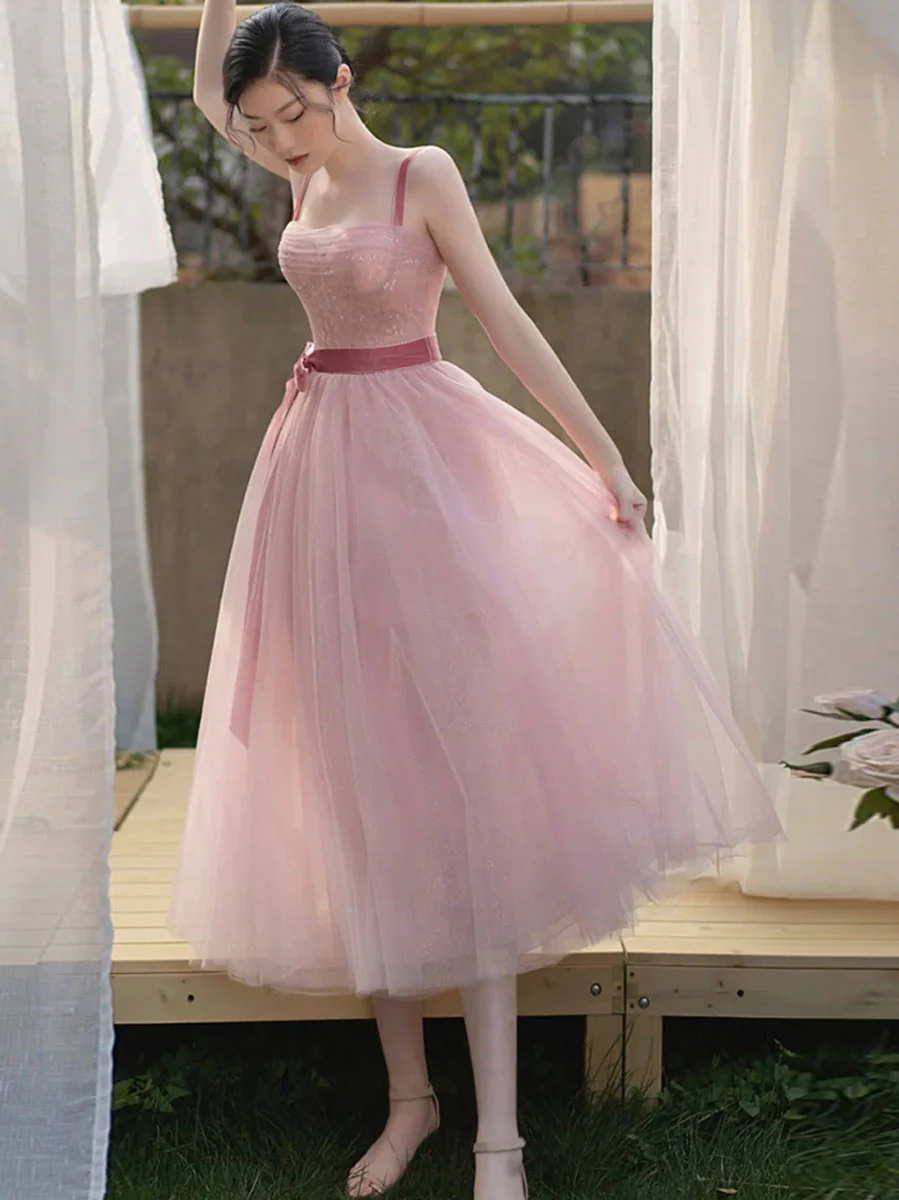 Pink Aline Tulle Short Prom Dress Pink Homecoming Dress - Deanwangkt