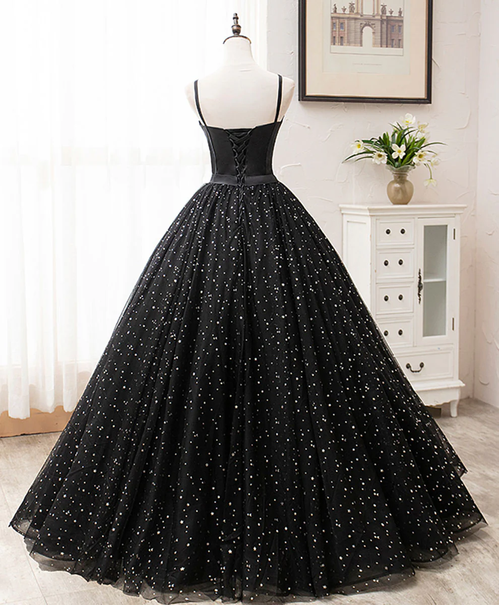 Black Sweetheart Tulle Long Prom Dress, Black Formal Sweet 16 Dress - Deanwangkt