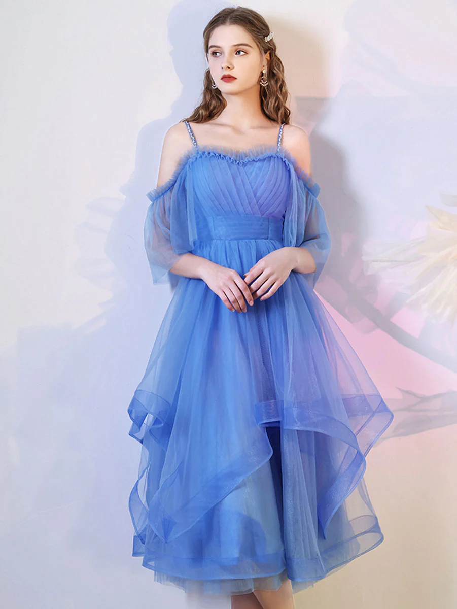 Simple Blue Tulle Short Prom Dress, Puffy Blue Homecoming Dress - Deanwangkt